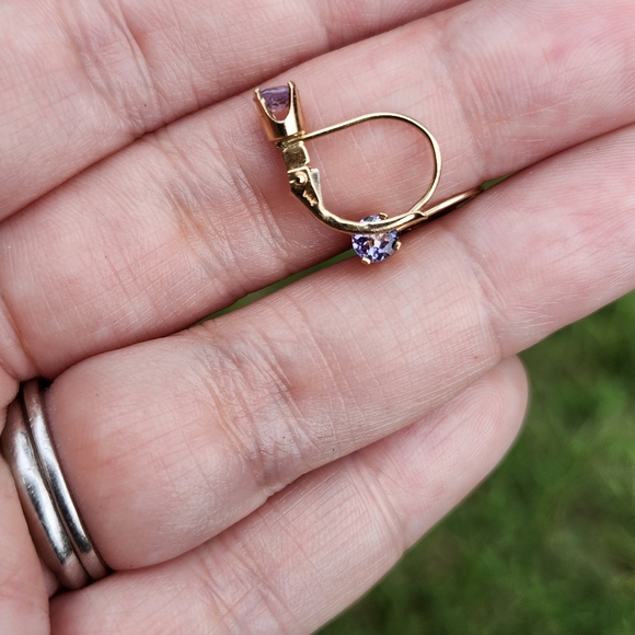 14kt gold tanzanite leverback vintage earrings - Picture 7 of 7